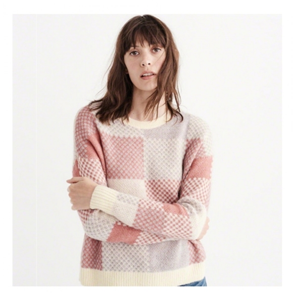 Abercrombie & Fitch Plaid Crew Sweater Pink Patter Size S Women's - Picture 3 of 11